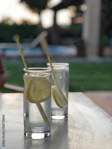 glass of lemonade with lemon