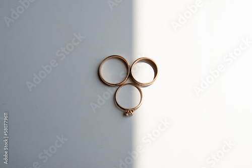 wedding rings on a white background before the ceremony