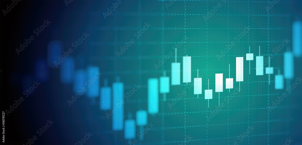 Widescreen Abstract financial graph with uptrend line and forex chart in stock market on blue color background Widescreen Abstract financial graph with uptrend line and forex chart in stock market on blue color background