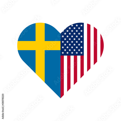 unity concept. heart shape icon of sweden and united states flags. vector illustration isolated on white background