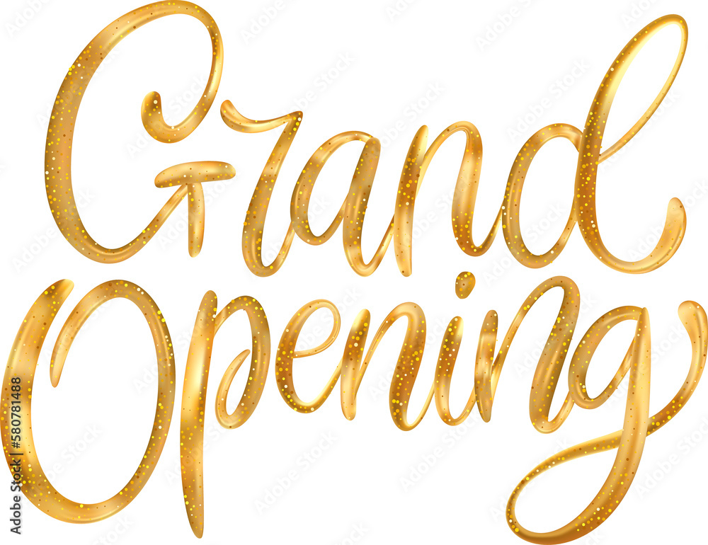 Grand Opening 3d gold lettering typographic metallic glitter calligraphy. Grand Opening 3d gold lettering typographic metallic glitter calligraphy.