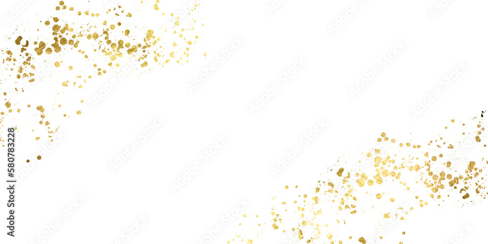 Gold sparkle ,splatter border,Gold Foil Frame Gold brush stroke on confetti luxury background.	