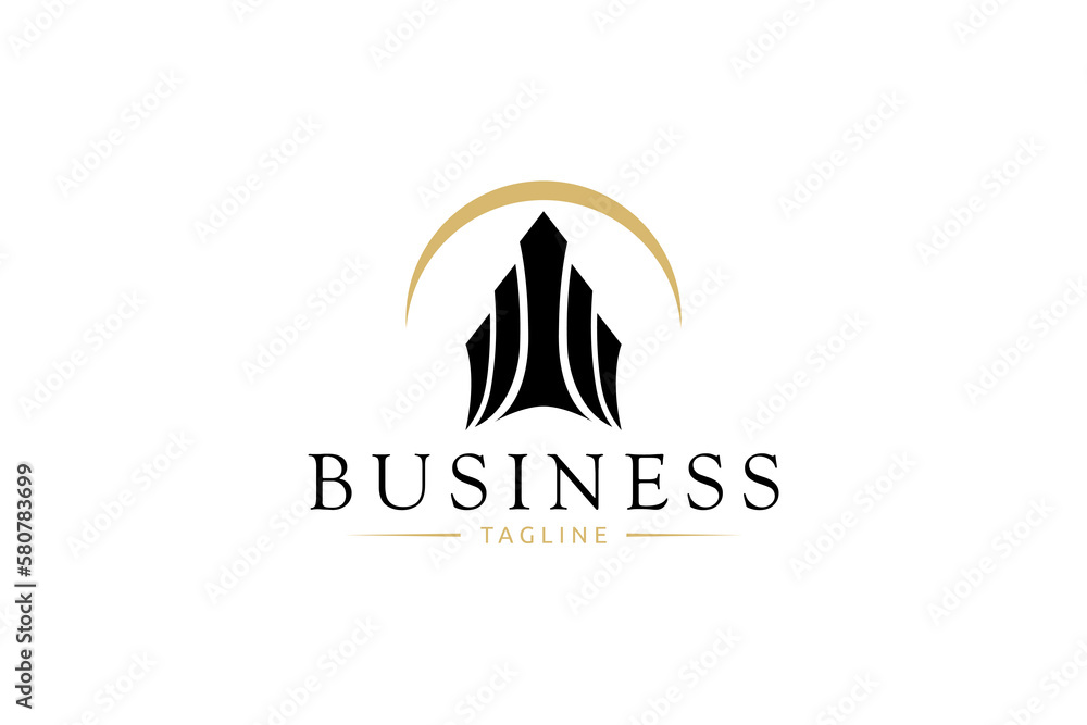 Tower building logo design with horizon arch in simple flat concept. Tower building logo design with horizon arch in simple flat concept.
