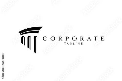 Historical ancient building column logo design in simple flat concept.