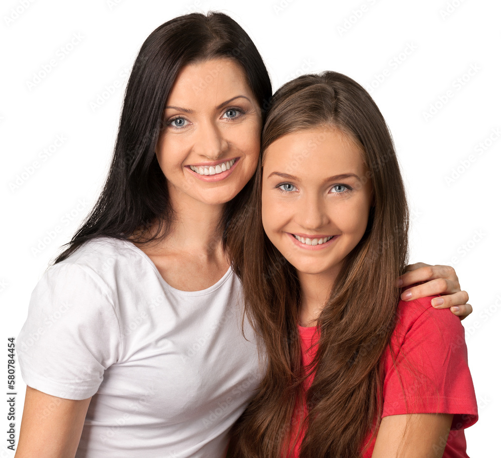 Portrait of Mother and Daughter Hugging Portrait of Mother and Daughter Hugging