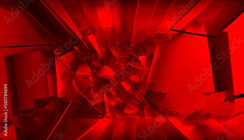 Abstract volumetric red background with black lines, generative AI.
