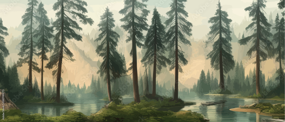 Forest cartoon backgrounds, natural landscape with deciduous trees ...