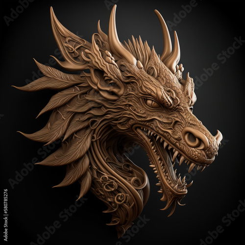 dragon  asian dragon  chinese ornament  chinese zodiac  head only  portrait  detailed ornaments  fire style