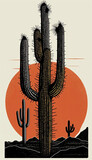minimalist design, vector, cactus, sun, mountain, generative AI  finalized in Photoshop by me