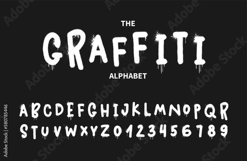 Graffiti grunge style type font. Set of rock'n roll and punk retro style font. Hand drawn alphabet for print tee and poster design. Cyberpunk brush lettering set. 80s, 90s, 00s style.