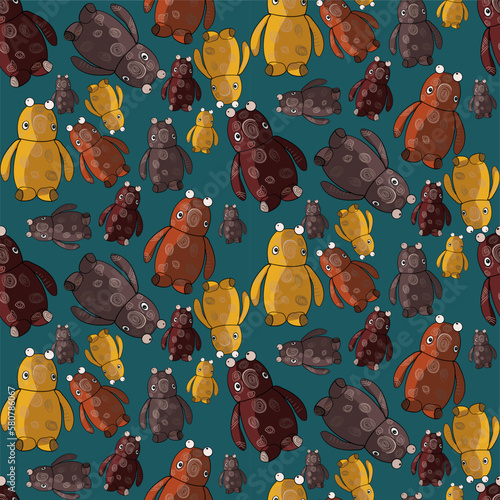 Vector seamless illustration cute and fantastic monster pattern
