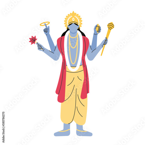 indian god lord vishnu. ethnic deity of Hinduism mythology. vector illustration design