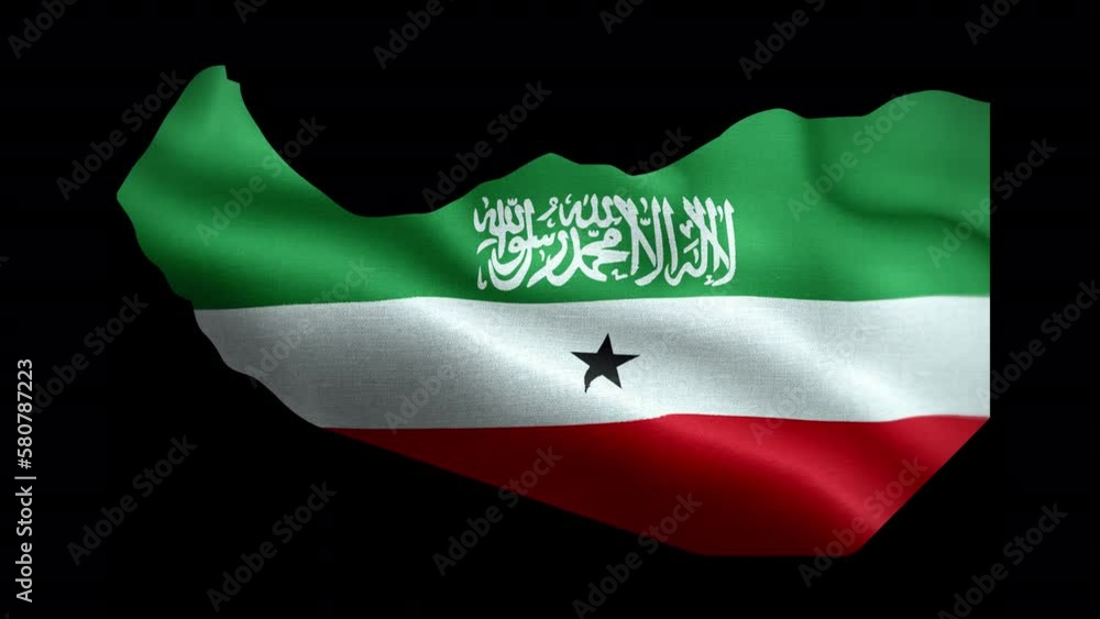 4K waving national flag of Somaliland on the map. Loop alpha channel ...