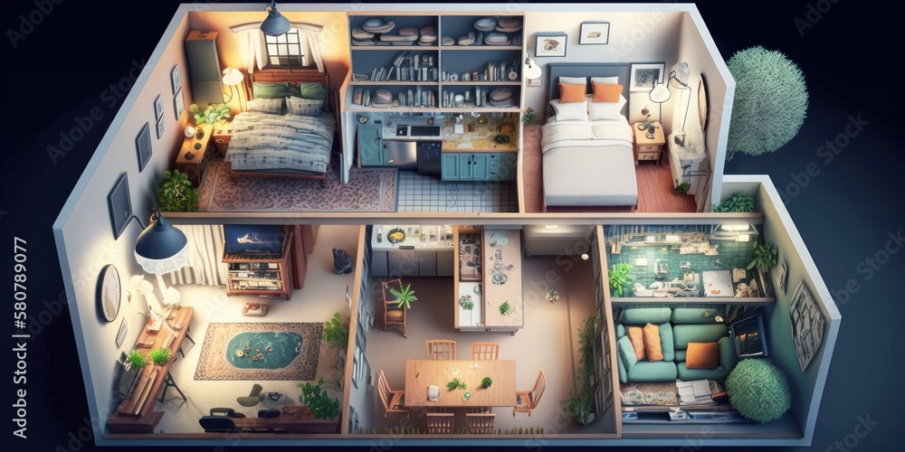 cutaway plan of a house, architecture, generative ai Stock Illustration ...