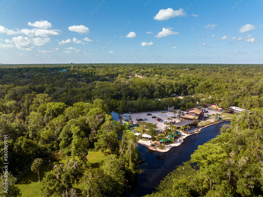 Aerial view of Wekiwa Island, north of Orlando, Florida, USA  April 2022