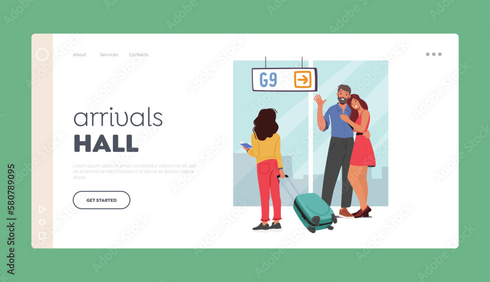 Arrival Halls Landing Page Template. Parents And Daughter Meet in Airport. Joy Of Being Reunited With Loved Ones Concept Arrival Halls Landing Page Template. Parents And Daughter Meet in Airport. Joy Of Being Reunited With Loved Ones Concept