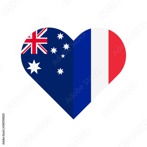 unity concept. heart shape icon of australia and france flags. vector illustration isolated on white background