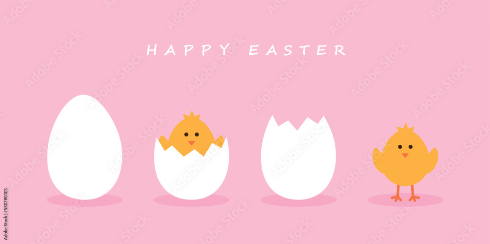happy easter minimal design with egg and little chick on blue background happy easter minimal design with egg and little chick on blue background