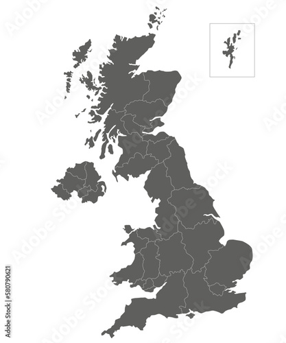 Vector blank map of UK with administrative divisions. Editable and clearly labeled layers. © asantosg