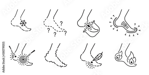 Fototapeta Naklejka Na Ścianę i Meble -  Foot pain type signs. Editable vector illustration