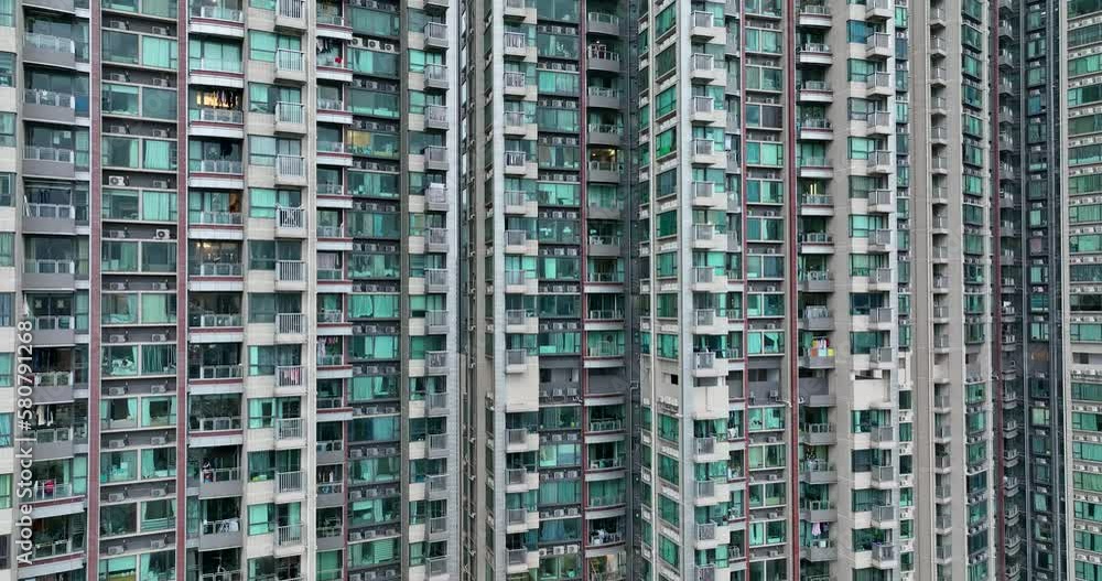 Drone fly with apartment building Drone fly with apartment building