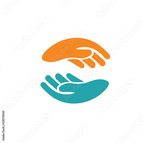 Teamwork Logo abstract two Hands helping. Circle design vector template. Friendship Partnership Support Team work Business Logotype icon.  © wersk