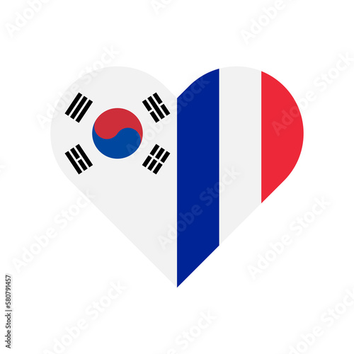 unity concept. heart shape icon of south korea and france flags. vector illustration isolated on white background