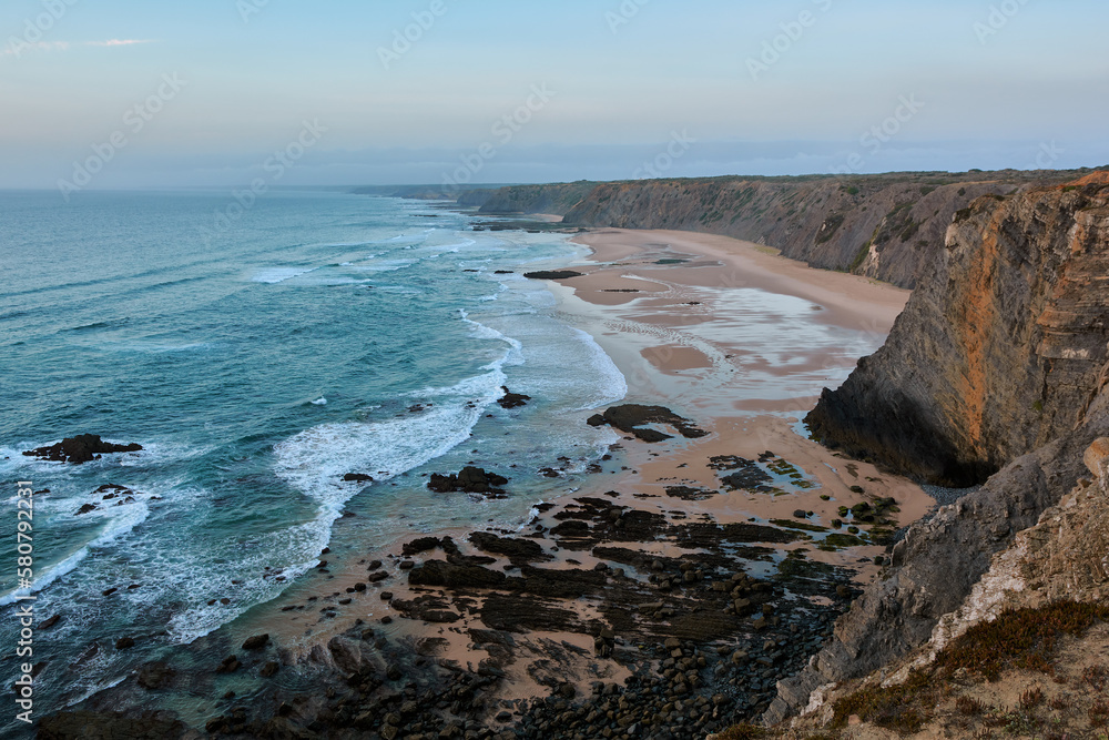Sweeping coastline on the western Portuguese shore. Aljezur, Portugal