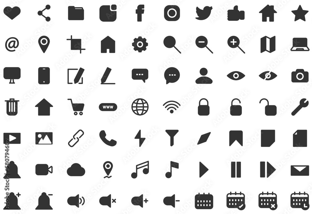 Set of minimal UI web icon. Interface silhouette outline vector.