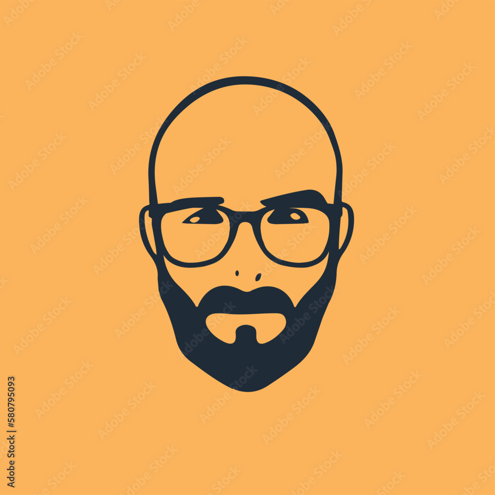 Portrait of a happy bearded bald man with necktie. Avatar of a successful businessman with eyeglasses. Smiling politician. Vector flat illustration
