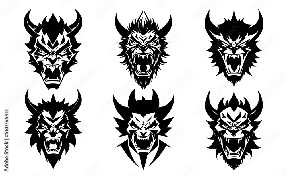 Black Minimalist Devil Wolf Head Tattoo or Logo... - Stock Illustration  [104848424] - PIXTA