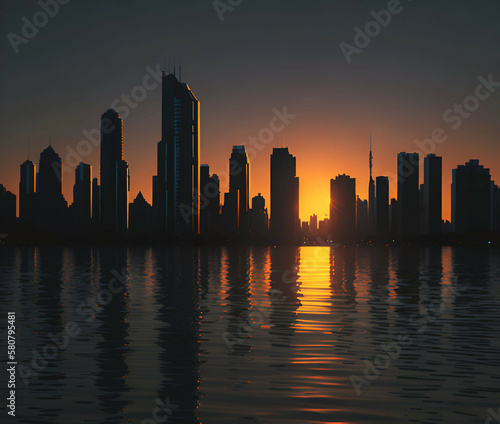 city skyline at sunset shadow silhouette new quality universal urban stock image illustration wallpaper design  generative ai