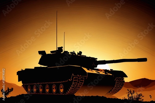 Silhouette illustration of a heavy artillery, Generative AI