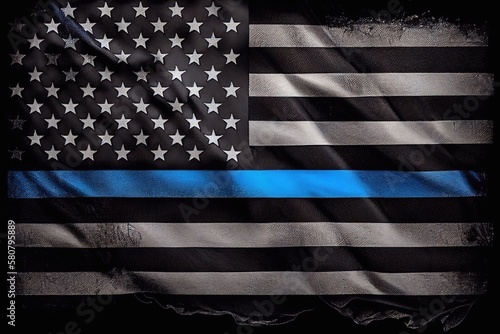 Thin Blue Line USA Flag formed out of bullets illustration, Generative AI