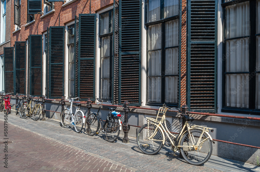 Bicycles on a street in Utrecht, the Netherlands Bicycles on a street in Utrecht, the Netherlands