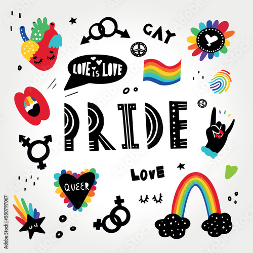 Flat lgbt pride month elements collection