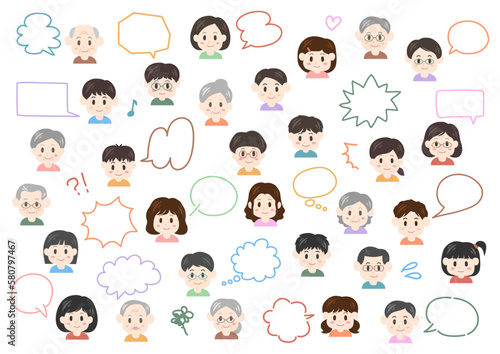 人々の顔と吹き出しのイラスト