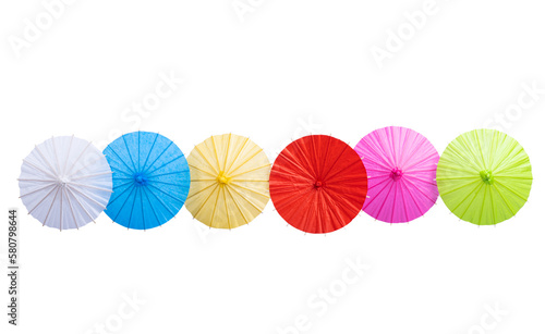 multicolored chinese umbrellas isolated