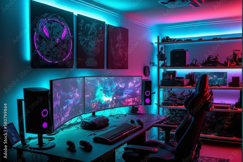 Gaming Setup with RGB Computer Case and Wide Angle Display Gaming Setup with RGB Computer Case and Wide Angle Display