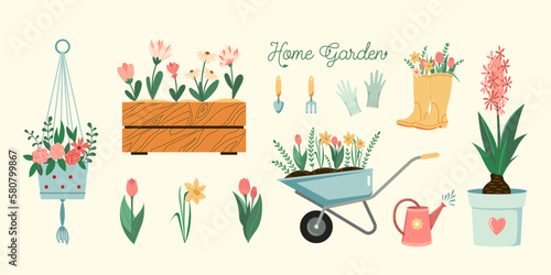 Print op canvas Home gardening hobby illustrations set
