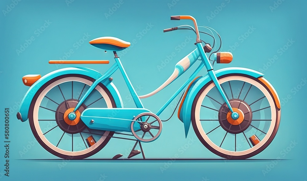 Fototapeta premium a blue bicycle with orange rims on a blue background. generative ai