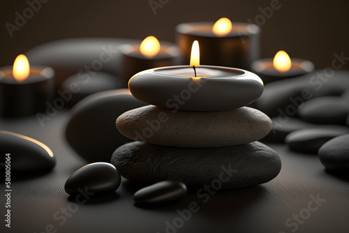 Relax and Rejuvenate with Black Stone Massage and Candle Therapy. Generative AI