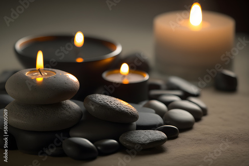 Relax and Rejuvenate with Black Stone Massage and Candle Therapy. Generative AI