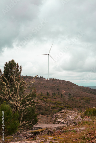 Renewable energy wind turbines on the mountain