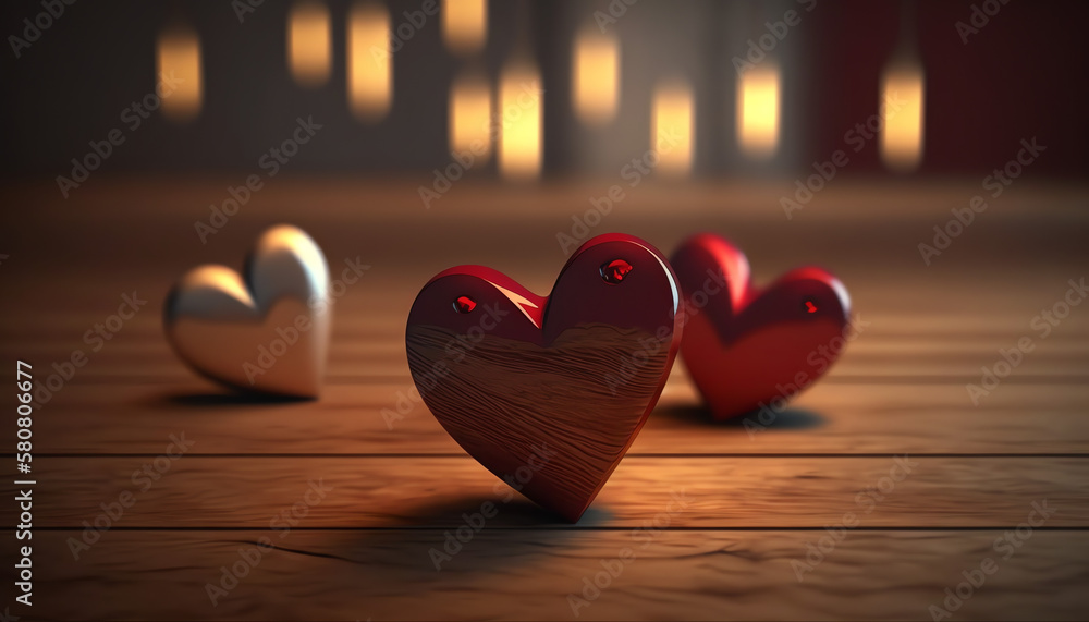 Fototapeta premium Valentine Card - Red Hearts On Wooden Table