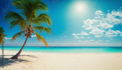 Seascape with palm on the bright sunny day, created with generative AI © MiraCle72