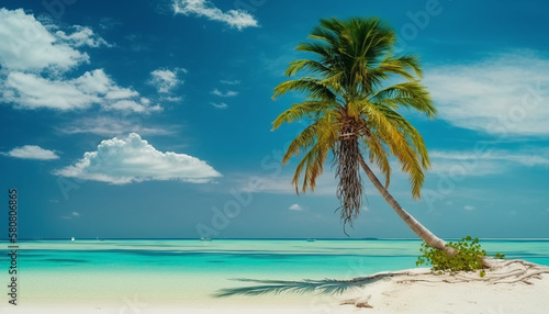 Seascape with palm on the bright sunny day  created with generative AI
