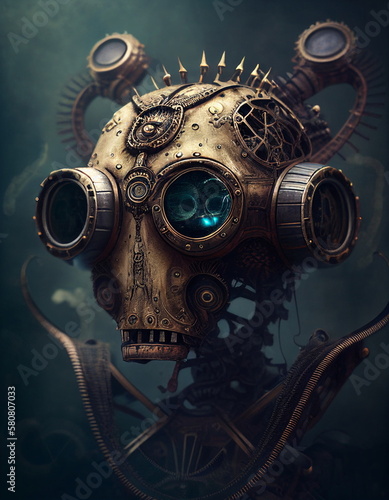 Portrait of the steampunk style robot, created with generative AI