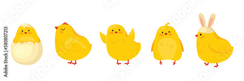 Cartoon set of Easter chickens.