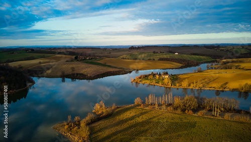 Photo aérienne, campagne, lac, ciel © RemsH